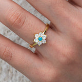 Bague Fleur Délicate - Dorée avec Turquoise et Zirconia Étincelant