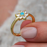 Bague Fleur Délicate - Dorée avec Turquoise et Zirconia Étincelant