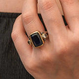Ring - Two-Tone Dark Blue Zirconia Bezel Set Statement Ring