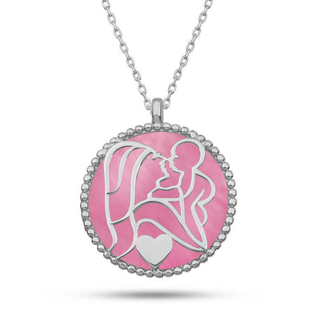 Sterling Silver Mother & Child Love Necklace - Pink Mother of Pearl