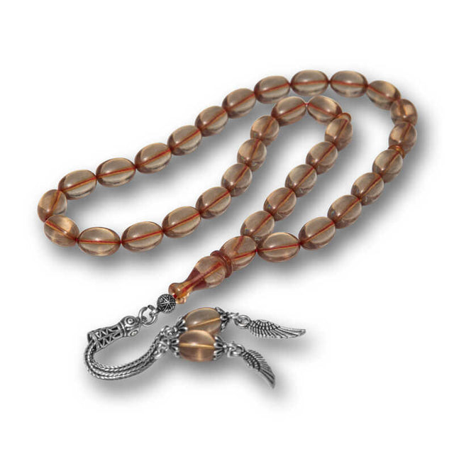 Tesbih Prayer Beads - Fire Amber with Sterling Silver Winged Tassel