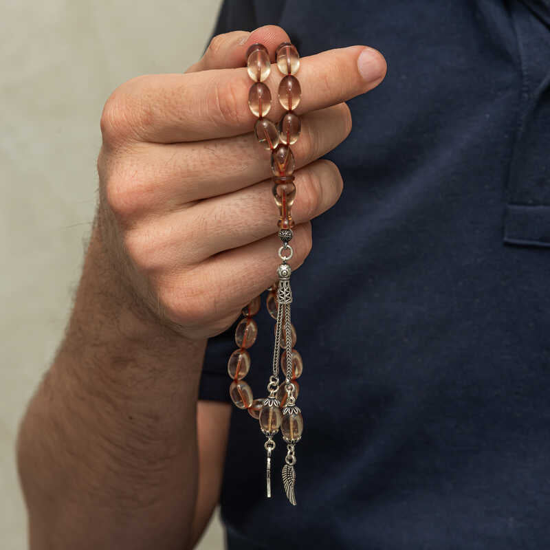 Tesbih Prayer Beads - Fire Amber with Sterling Silver Winged Tassel