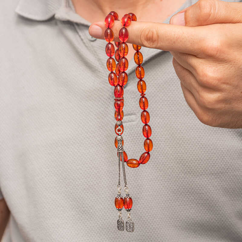 Fire Amber Tesbih - Sterling Zilveren Sierlijke Kwast Gebedskralen