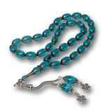 Fire Amber Tasbih Prayer Beads - Elegant Silver Tassel Design