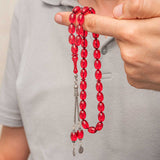 Tesbih Prayer Beads - Red Fire Amber with Sterling Silver Tassel