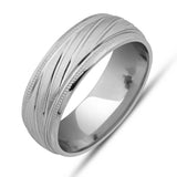 Wedding Band - Rhodium Plated Line Pattern & Milgrain Ring