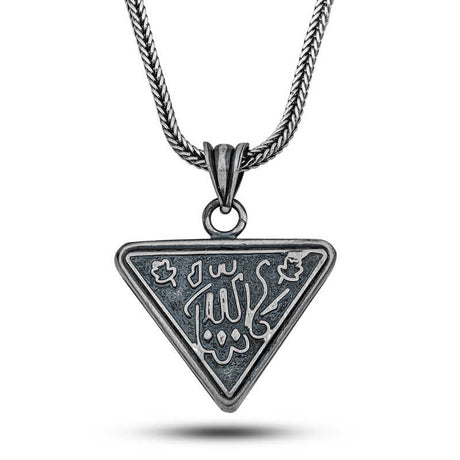Sterling Silver - Islamic Calligraphy Triangular Pendant Necklace
