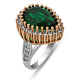 Ring - Emerald & Clear Stone Two-Tone Vintage Statement Ring