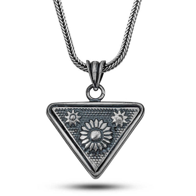 Oxidized Sterling Silver Sun & Star Motif Pendant Necklace