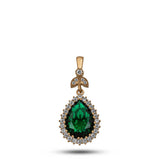Regal Emerald Teardrop Pendant - Gold-Tone with Sparkling Zirconia Halo