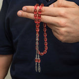 Fire Amber Prayer Beads - Elegant Sterling Silver Tasseled Tesbih