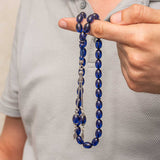 Prayer Beads - Navy Compressed Amber Tesbih with Silver Tassel