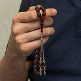 Tesbih - Red & Black Fire Amber Sterling Silver Prayer Beads