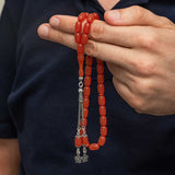 Elegante Geperste Amber Tesbih - Kralen met Capsule Snede en Sterling Zilveren Kwast