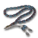 Tesbih - Capsule Cut Compressed Amber Prayer Beads with Silver Tassel