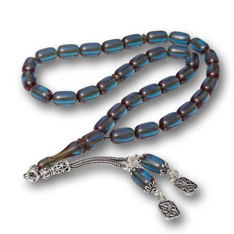 Tesbih - Capsule Cut Compressed Amber Prayer Beads with Silver Tassel