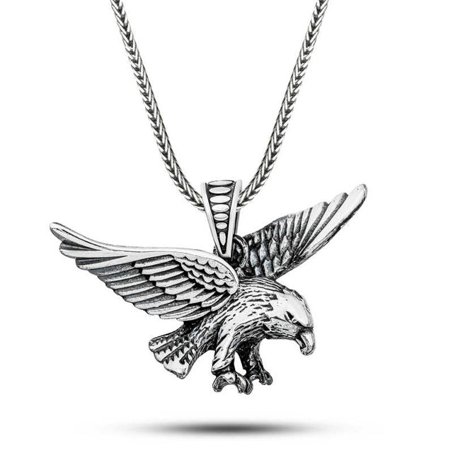 Men's Sterling Silver - Majestic Soaring Eagle Pendant Necklace