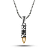 Men's Necklace - Sterling Silver Bullet Pendant with Black Zircon