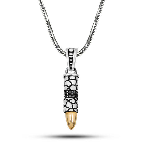 Men's Necklace - Sterling Silver Bullet Pendant with Black Zircon