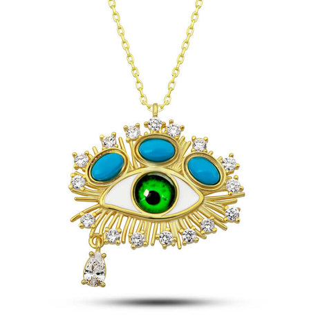 Gold-Tone Evil Eye Statement Necklace with Turquoise & Zirconia