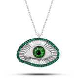 Sterling Silver Necklace - Emerald Evil Eye Protection Pendant