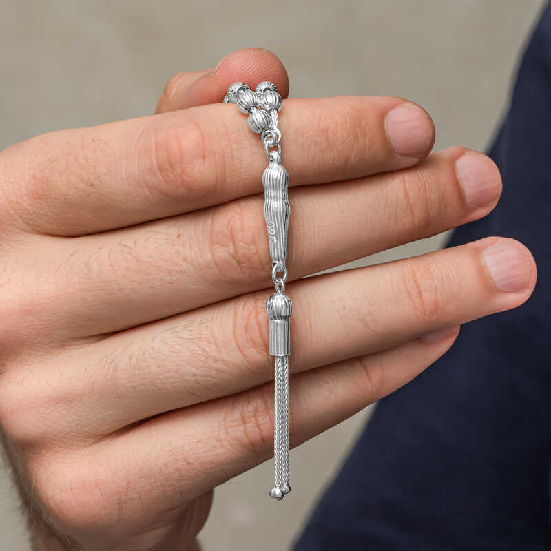 Pánský tasbih - modlitební korálky ze stříbra 925 s texturovanými korálky