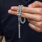 Men's Tesbih - Sterling Silver Elegant Round Striped Beads