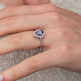 Bague Halo en Argent Sterling avec Améthyste Taille Poire - Design Éblouissant de Pierre Précieuse