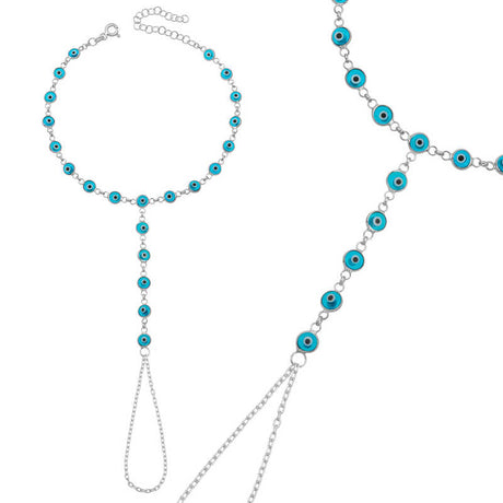Evil Eye Hand Chain Bracelet - Silver-Tone Protection Jewelry