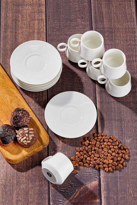 Tac Authentic Turkish Tulip Design Coffee Cup Set - White - TryAladdin