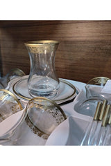 Tacmira Professional Turkish Slim Waist Tea Glass Set - 18 Piece, Soft Gold - TryAladdin