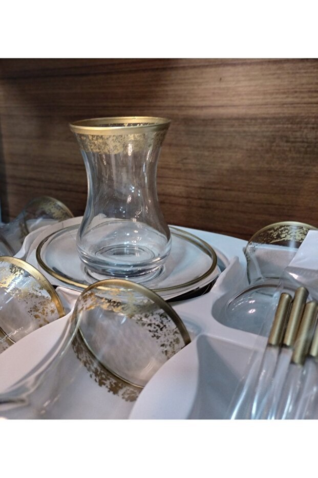 Tacmira Professional Turkish Slim Waist Tea Glass Set - 18 Piece, Soft Gold - TryAladdin
