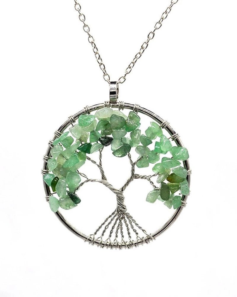 Taki | 7 Chakra Tree of Life Natural Stone Necklace with Metal Chain