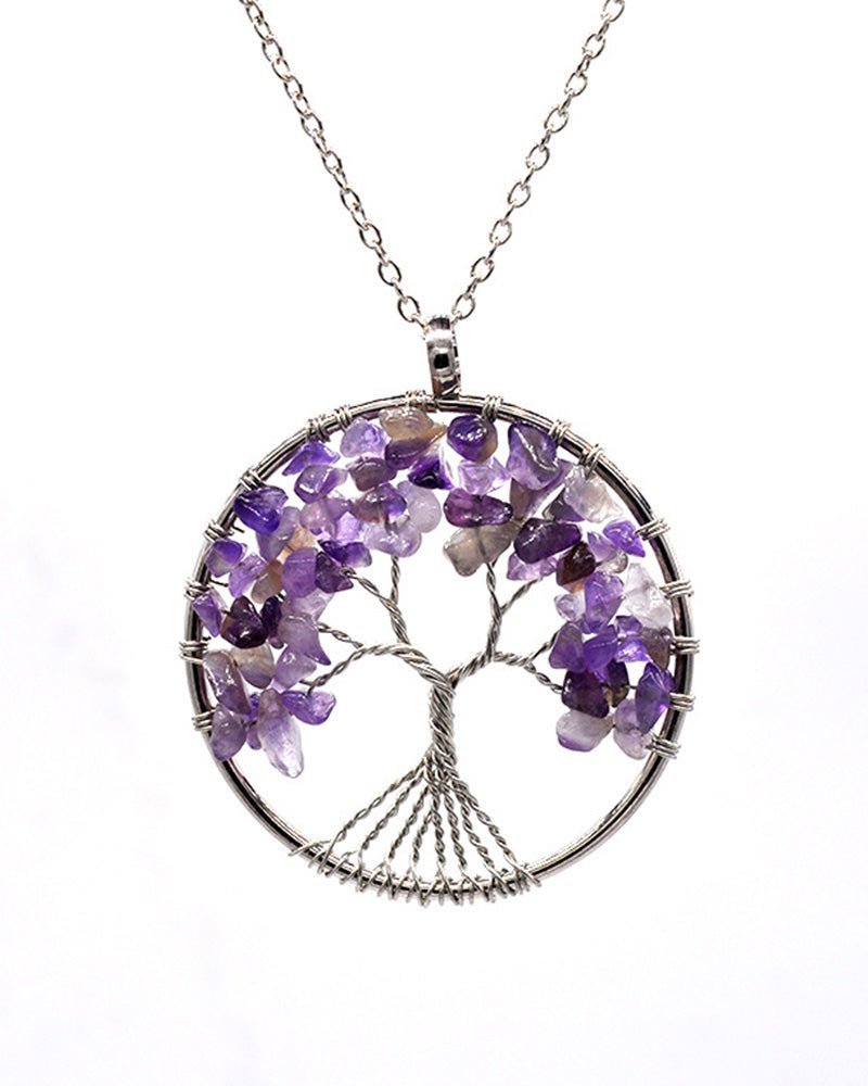 Taki | 7 Chakra Tree of Life Natural Stone Necklace with Metal Chain