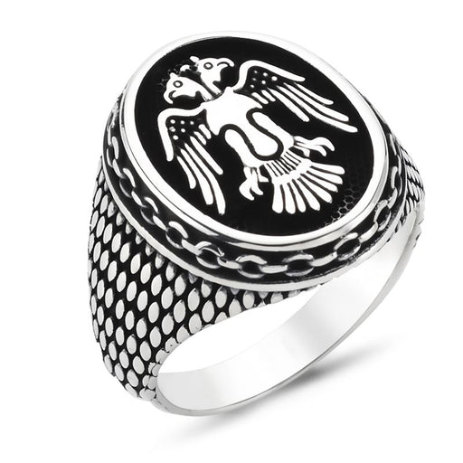 Taki | Double - Headed Seljuk Eagle Men's Silver Ring Without Stone