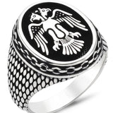 Taki | Double - Headed Seljuk Eagle Men's Silver Ring Without Stone