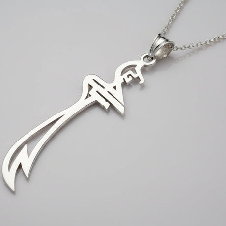 Taki | Hz. Ali Zulfiqar Sword Islamic Motivated UnisexSilver Necklace Without Stone - TryAladdin