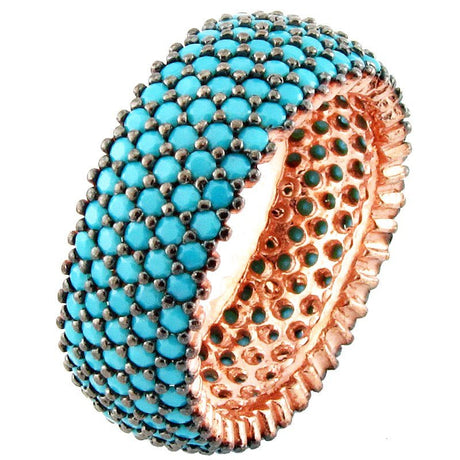 Taki | Ladies Silver Ring with Five Row Turquoise Stones