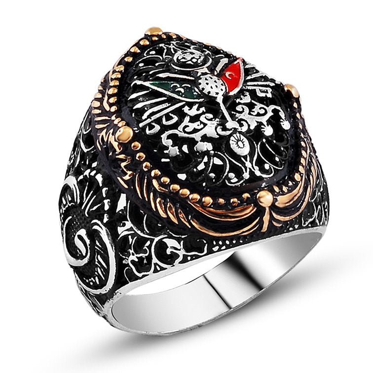 Taki | Men's Silver Ring with Ottoman State Coat of Arms and Waw Letters