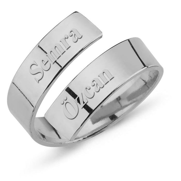 Taki | Personalized Love Spiral Silver Ladies Ring with Double Name Engraved