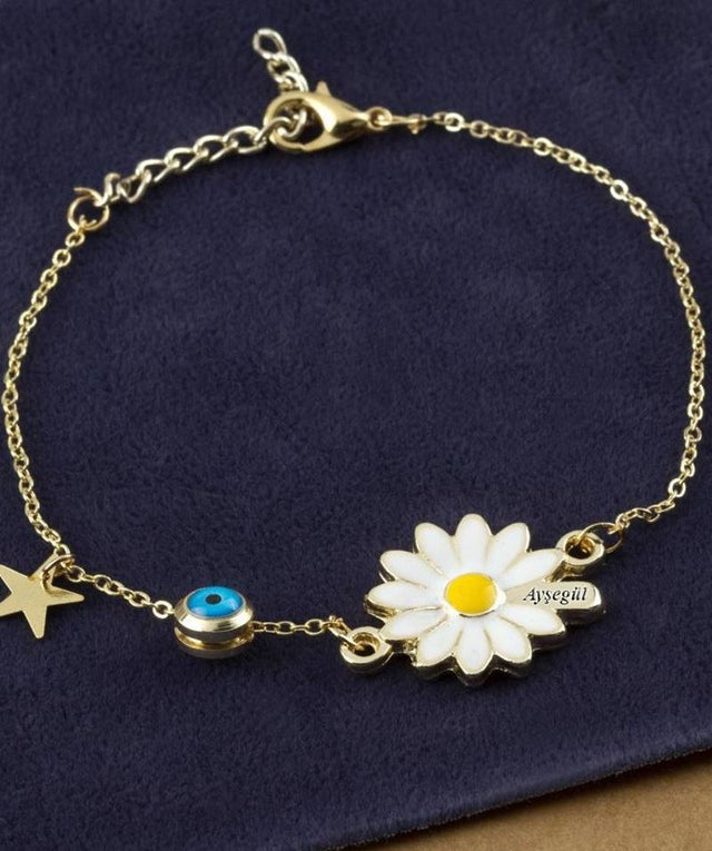 Taki | Personalized Nazar Evil Eye Daisy Bracelet