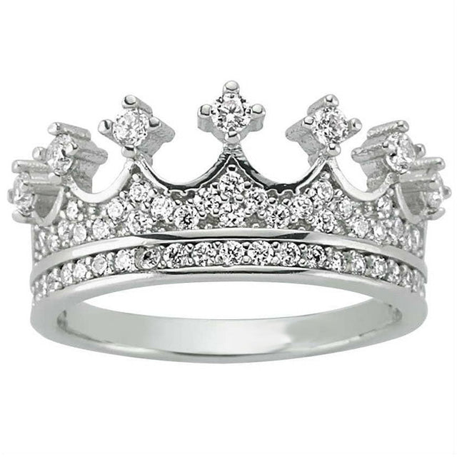 Taki | Queen King Crown Silver Ring with Stones