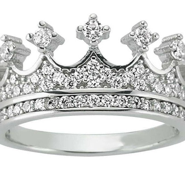 Taki | Queen King Crown Silver Ring with Stones