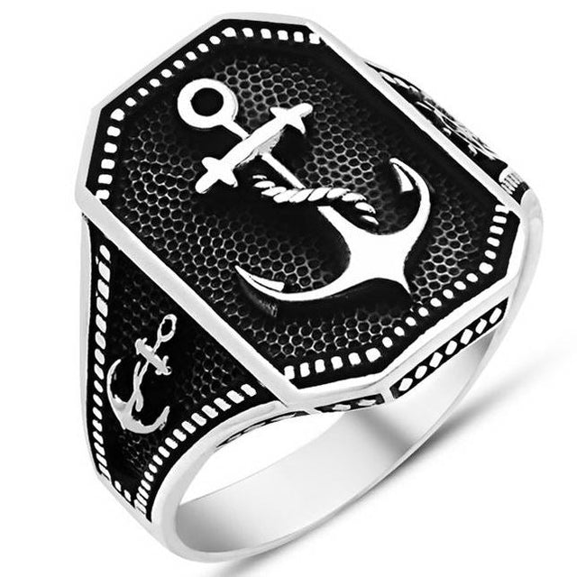 Taki | Ship Anchor Ship Rudder Oxidized Silver Men's Ring