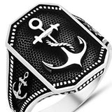 Taki | Ship Anchor Ship Rudder Oxidized Silver Men's Ring