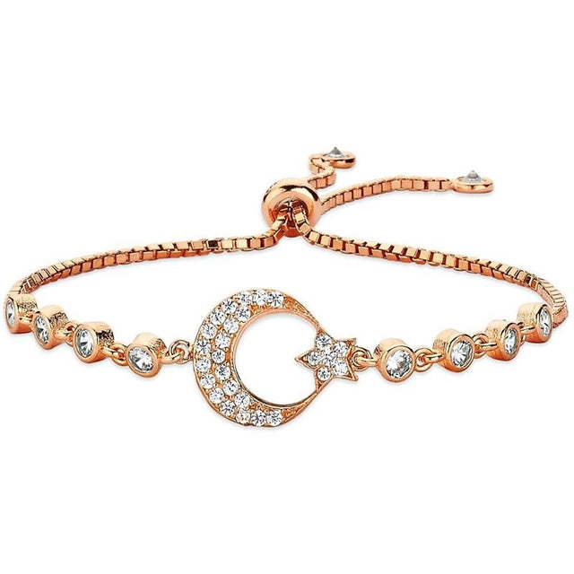 Taki | Silver Ladies Bracelet Flexible Lock with Moon Star Stones