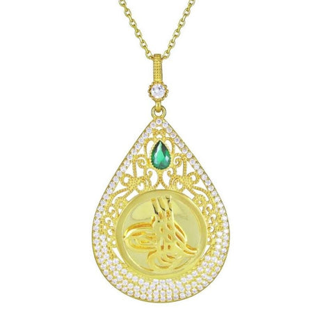 Taki | Silver Tugra Islamic Motivated Necklace Gold Plated with Stone Chain