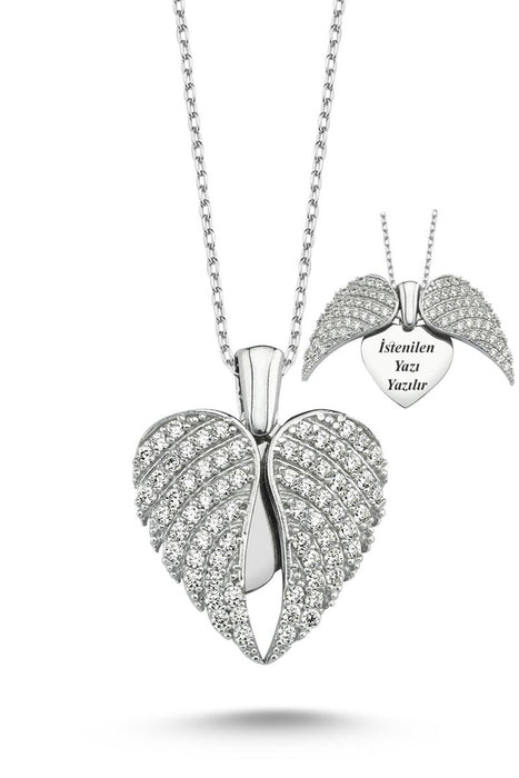 Taki | Wings of Love Personalized Name Ladies Silver Heart Necklace