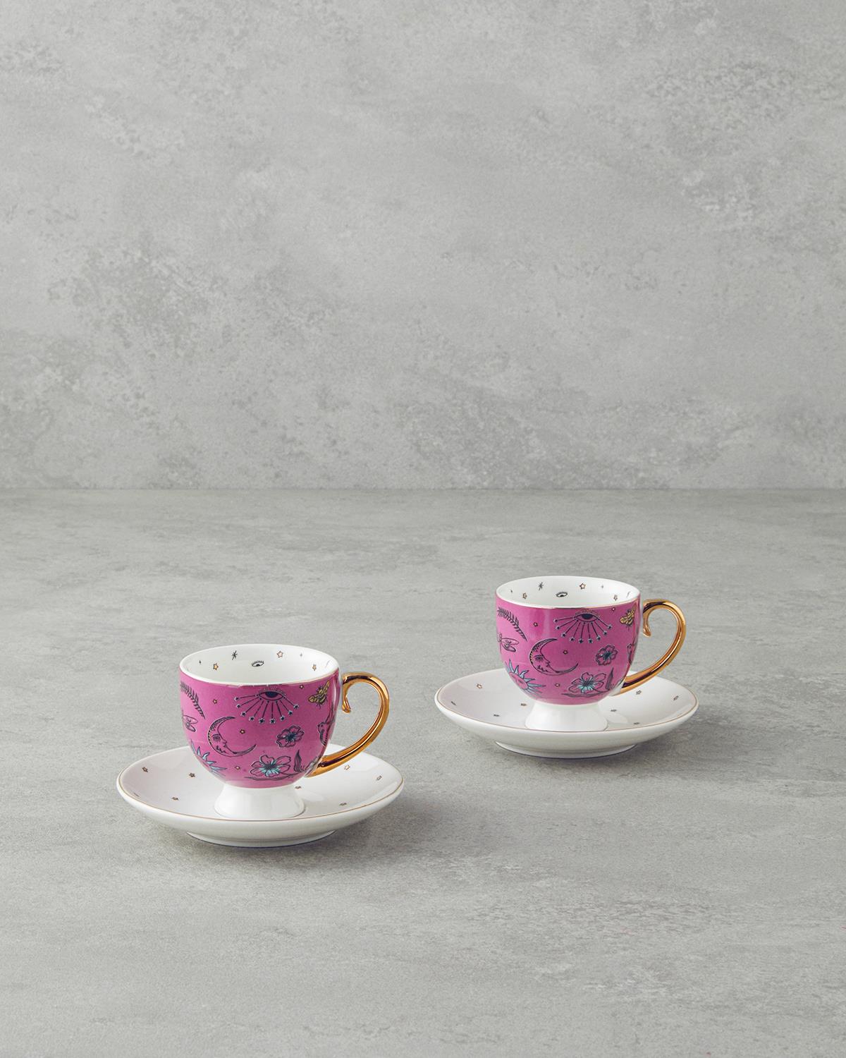 Premium New Bone China Coffee Cup Set 4 Piece 100ml Pink