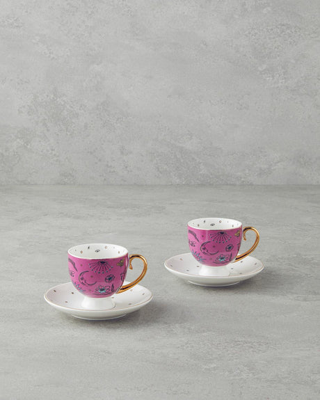 Premium New Bone China Coffee Cup Set 4 Piece 100ml Pink